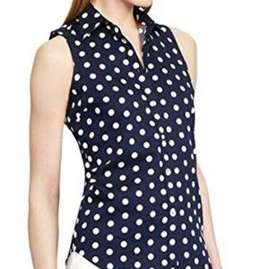 Chaps Navy Polka Dot Pin-up Sleeveless Top
